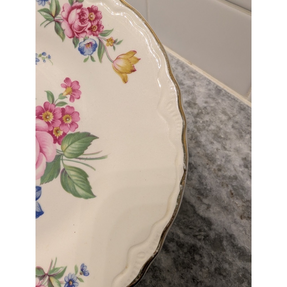 Scio Pottery 1940's Hazel Round Vegetable Serving Bowl Floral Gold Trim 8‎ 1/2" - Picture 6 of 10